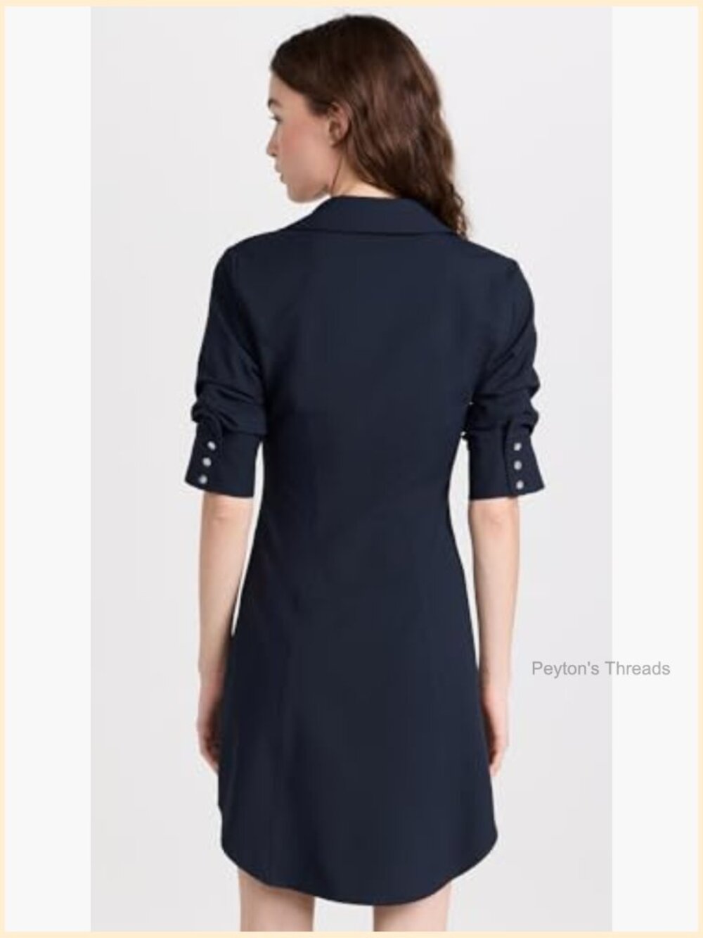 Navy Sheath Dress with Button Front and Collar Neck, 3/4 Sleeve - Picture 3 of 6